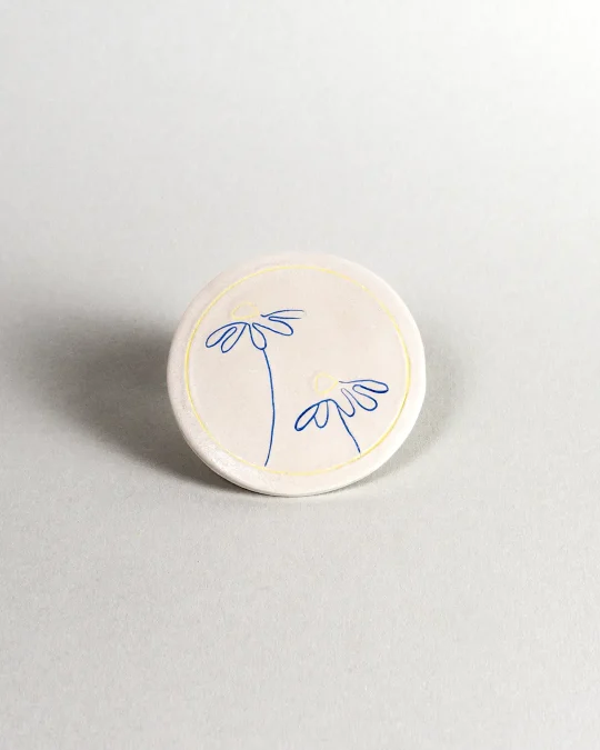 Coaster - Daisies - Blue and Yellow on White