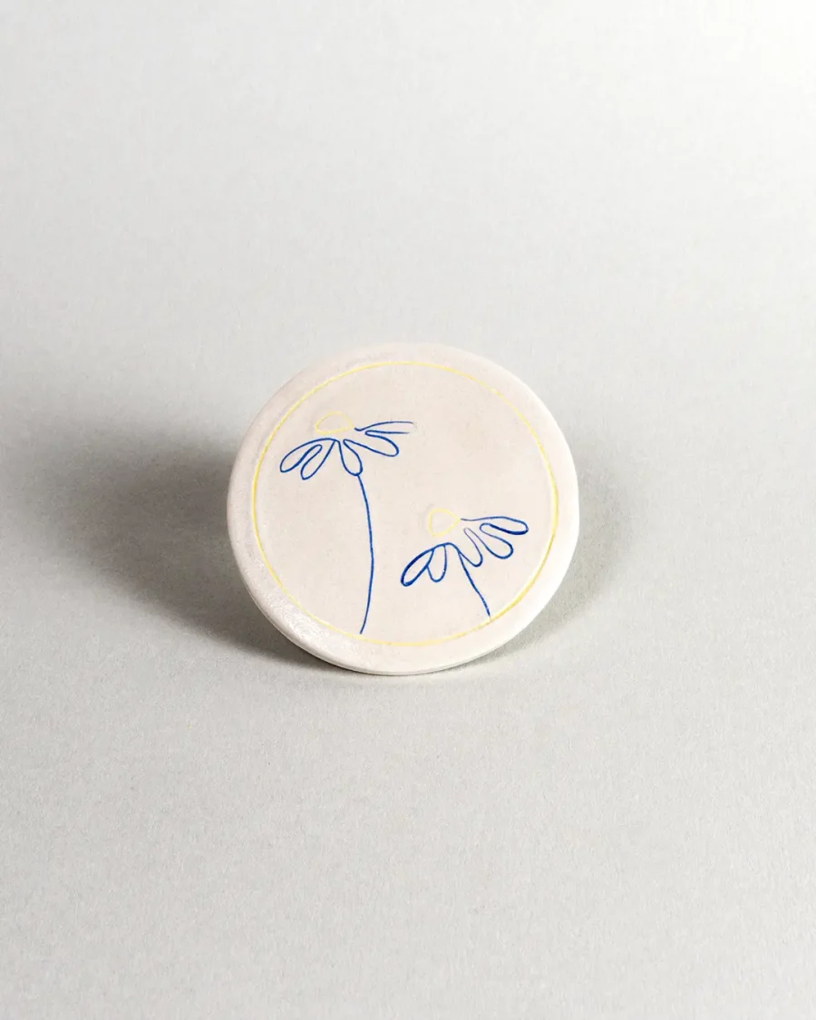 Coaster - Daisies - Blue and Yellow on White