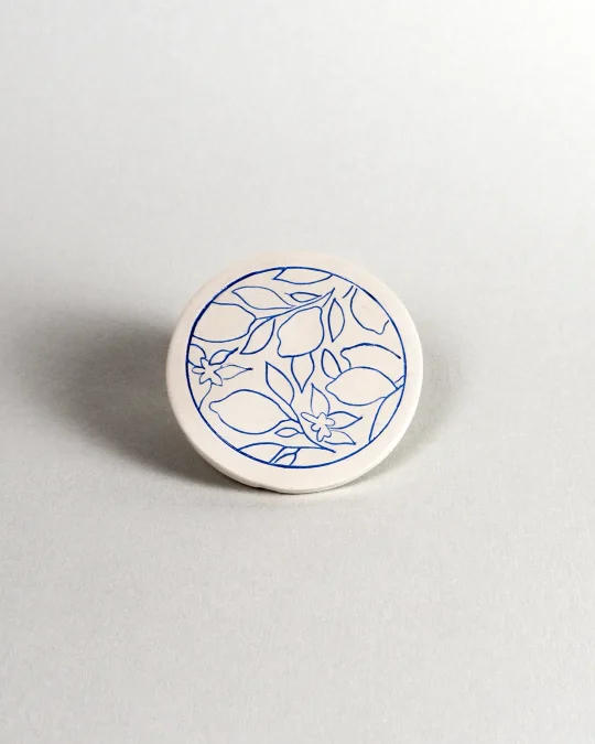 Coaster - Lemons - Blue on White