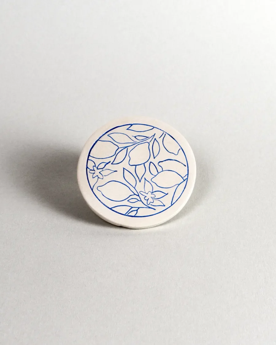 Coaster - Lemons - Blue on White