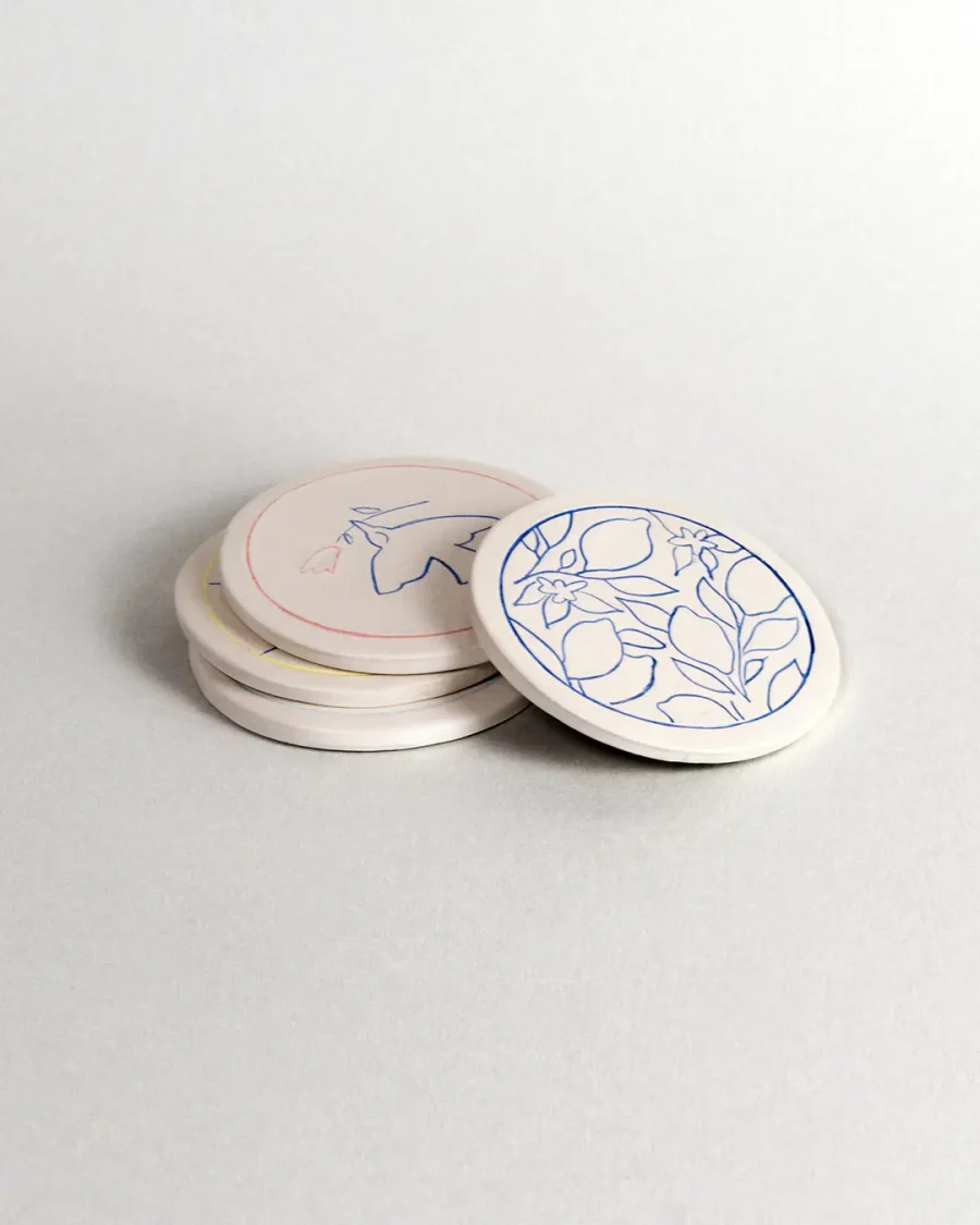 Coaster - Lemons - Blue on White
