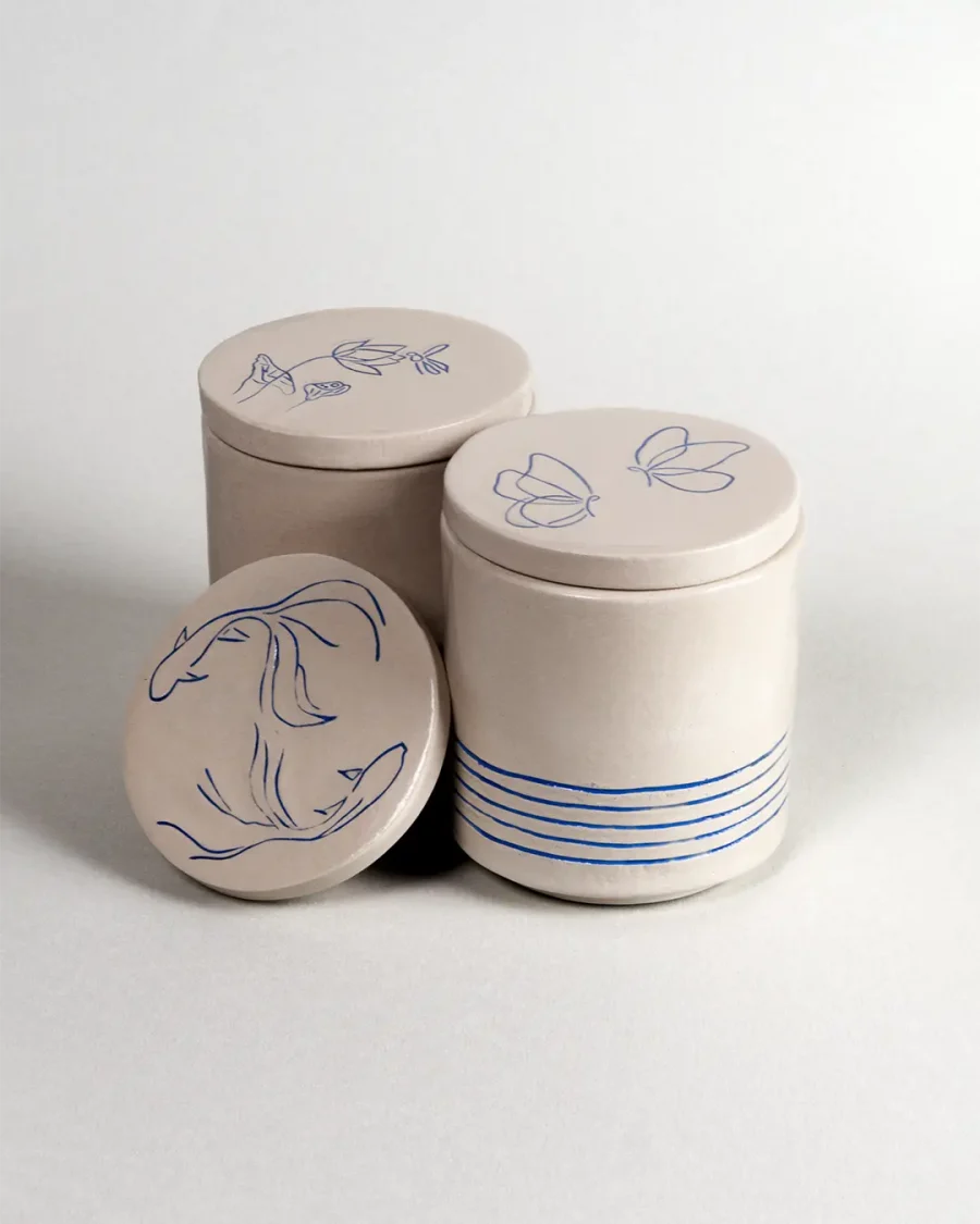 Interchangeable Lidded Jar - Melody - Blue on White