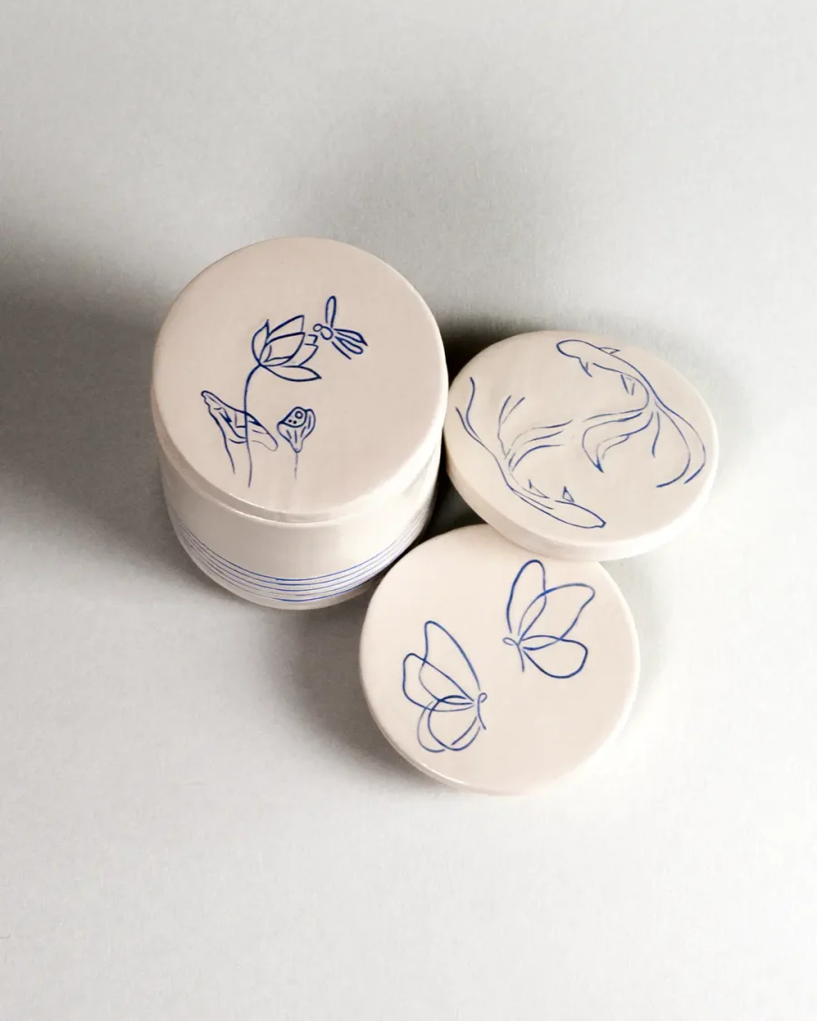 Interchangeable Lidded Jar - Melody - Blue on White