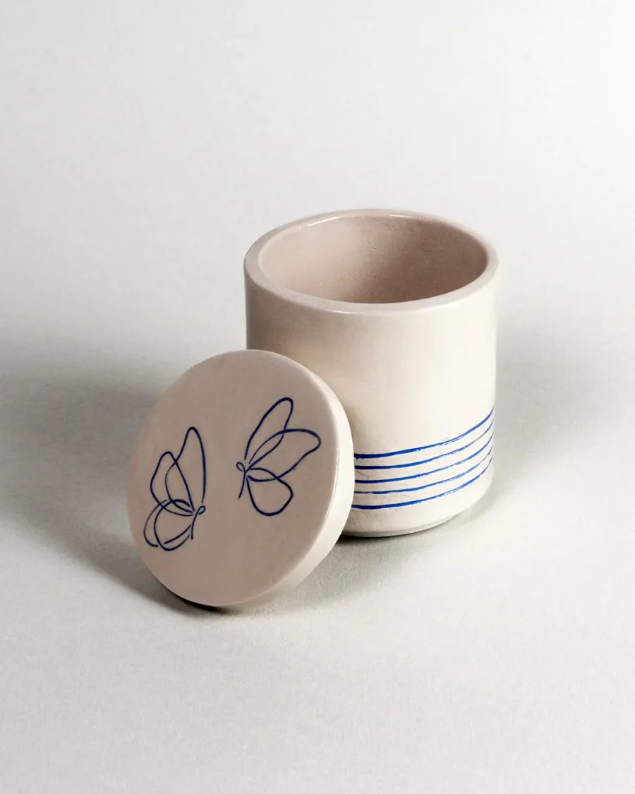 Lid for Interchangeable Jar - Butterflies - Blue on White