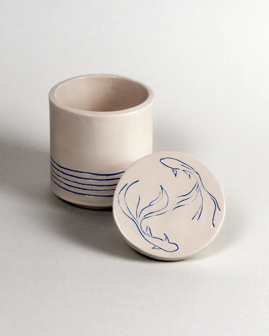Lid for Interchangeable Jar - Koi - Blue on White
