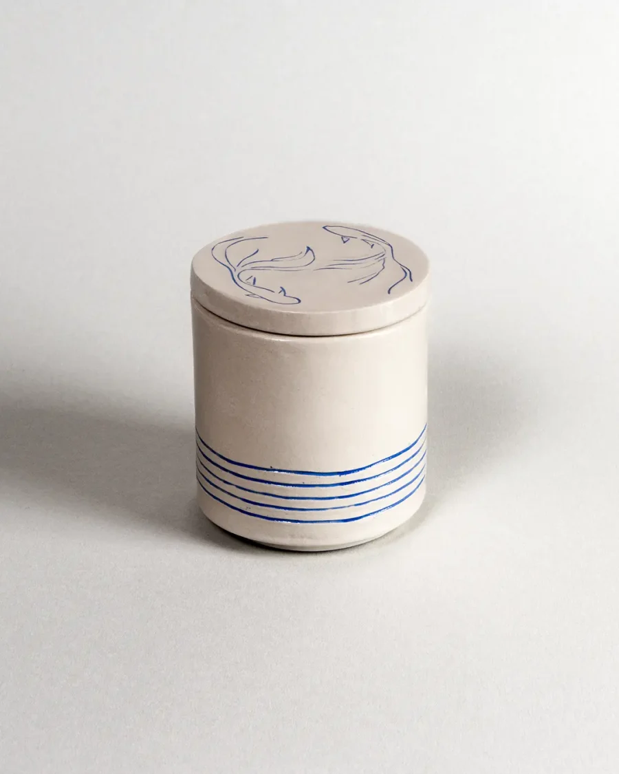 Lid for Interchangeable Jar - Koi - Blue on White