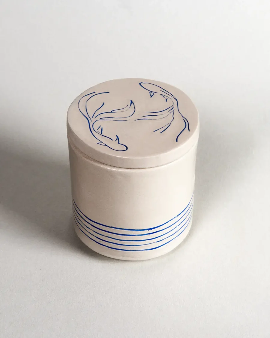 Lid for Interchangeable Jar - Koi - Blue on White