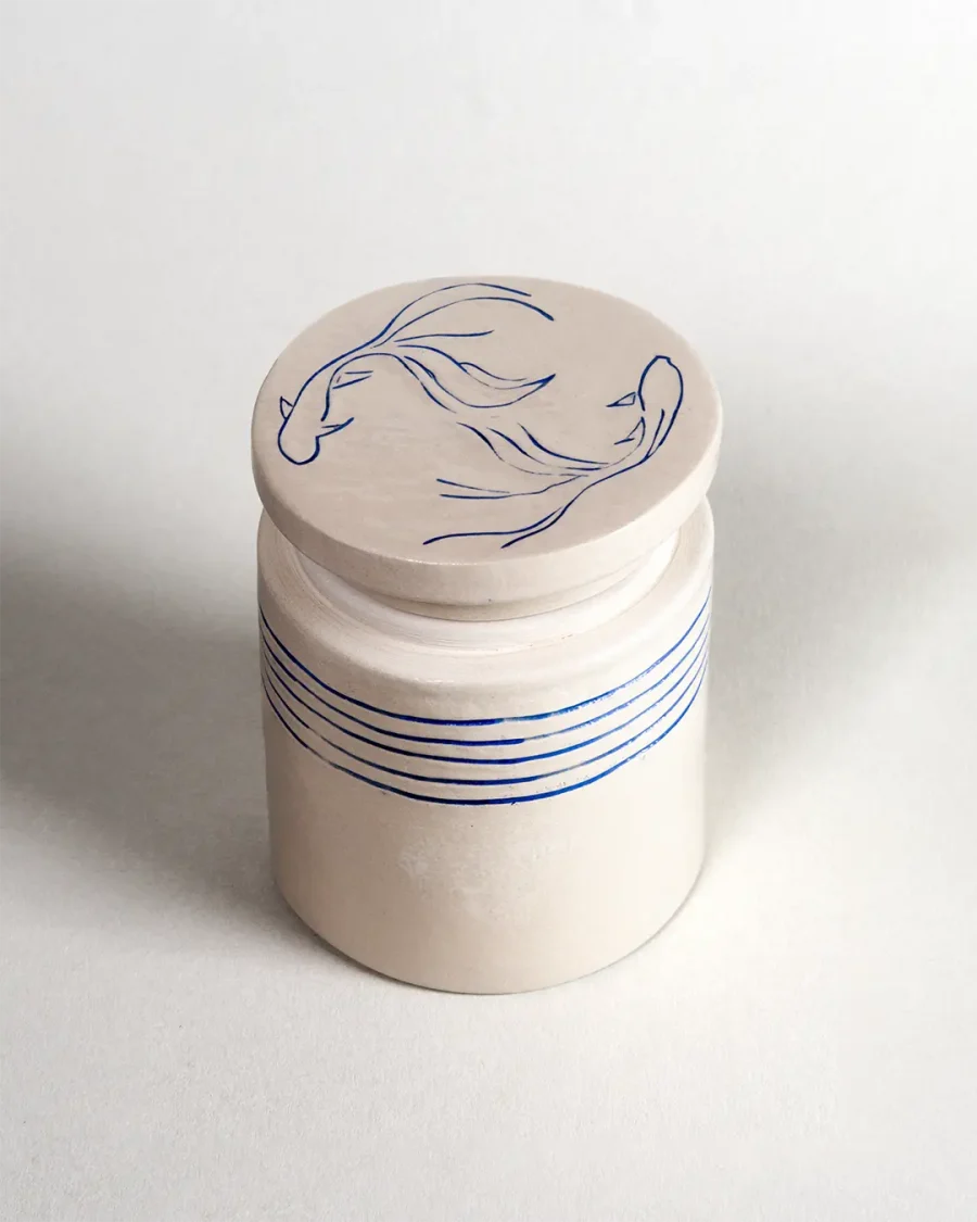 Lid for Interchangeable Jar - Koi - Blue on White