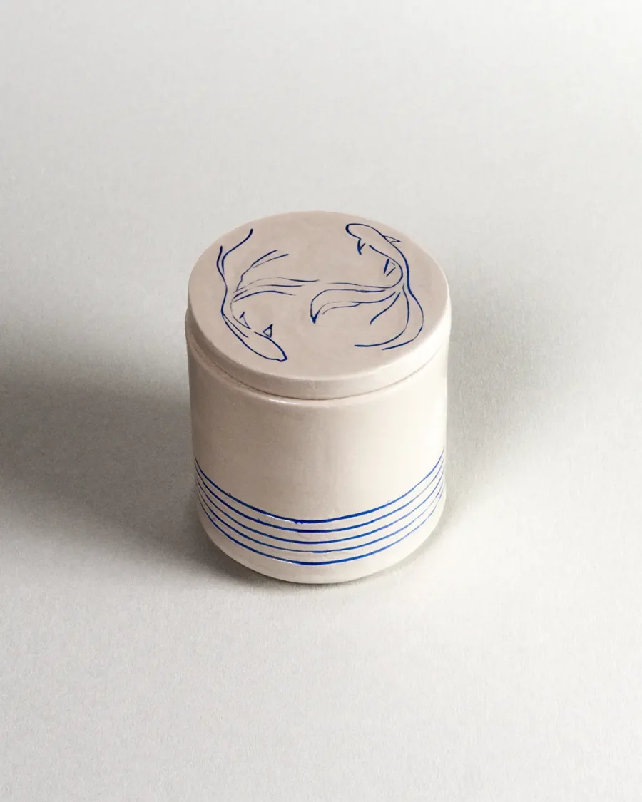 Lid for Interchangeable Jar - Koi - Blue on White