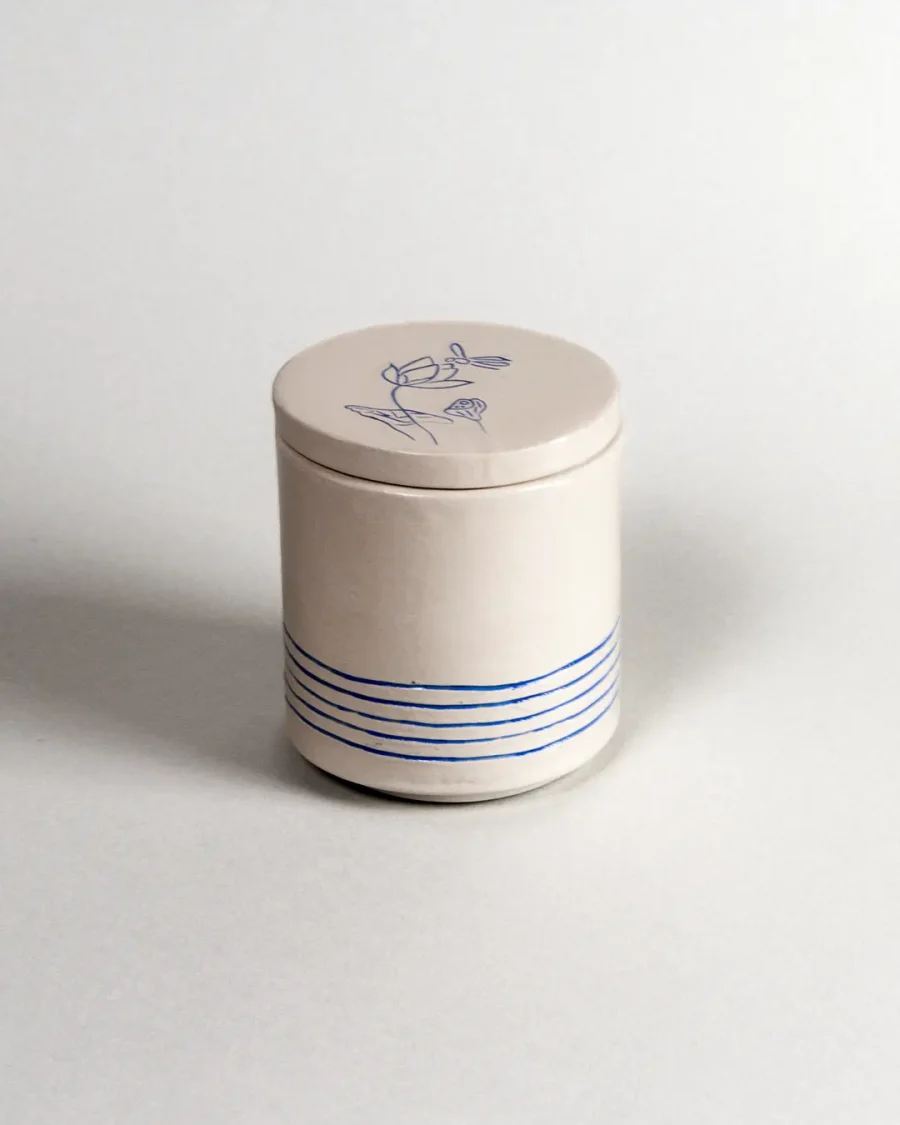 Lid for Interchangeable Jar - Lotus - Blue on White