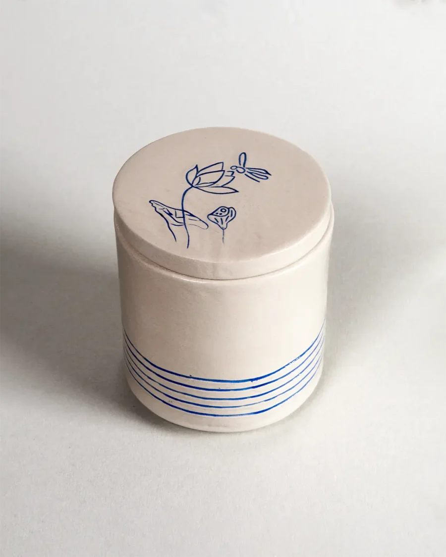 Lid for Interchangeable Jar - Lotus - Blue on White