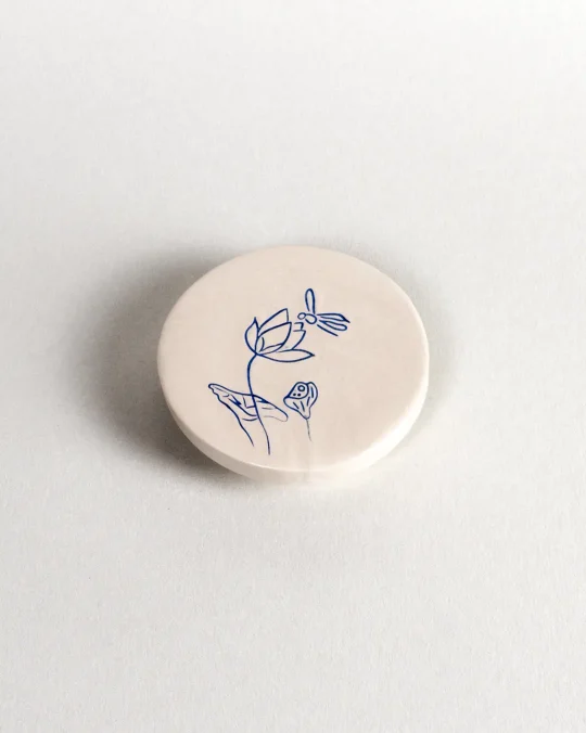 Lid for Interchangeable Jar - Lotus - Blue on White