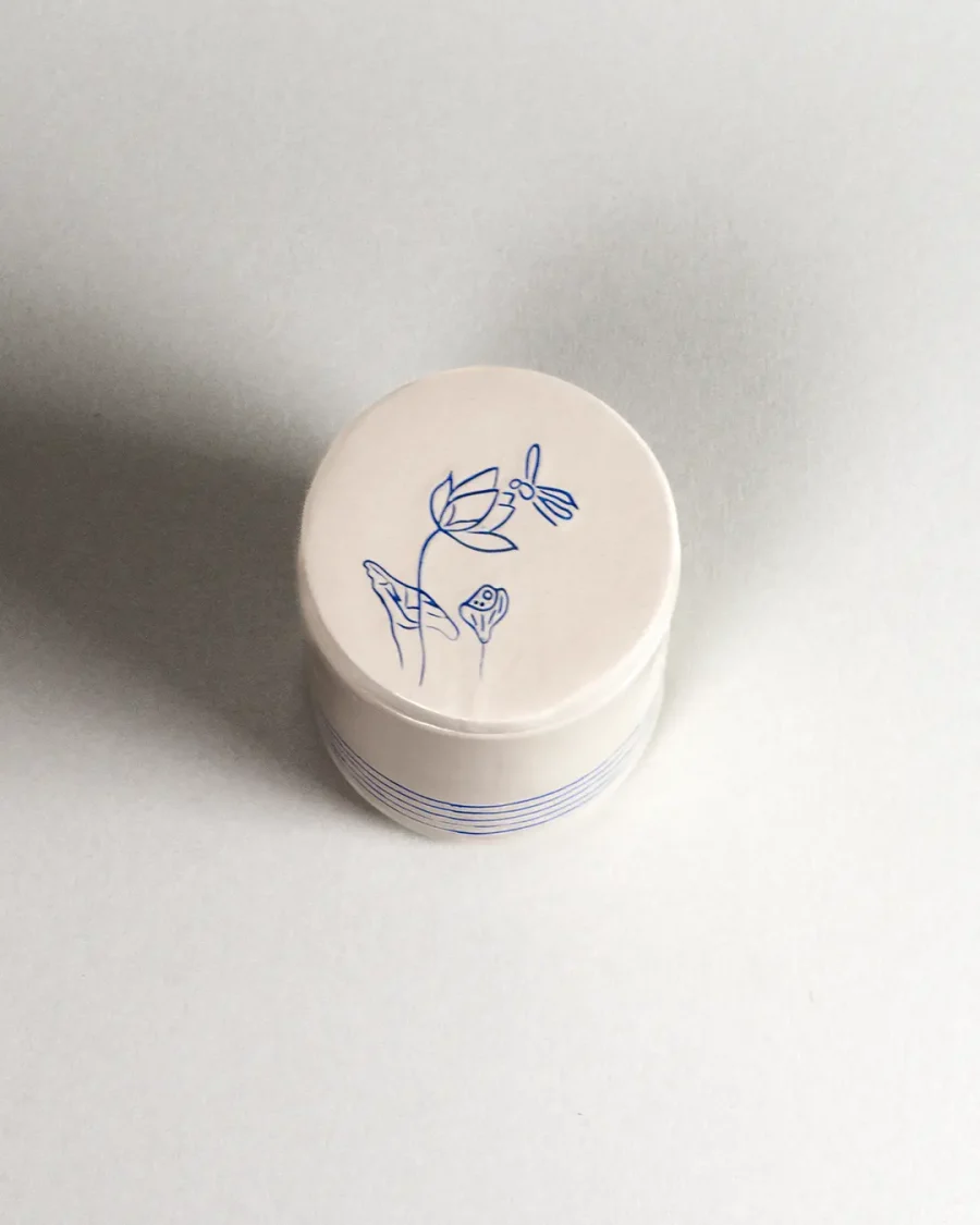 Lid for Interchangeable Jar - Lotus - Blue on White
